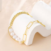 Bracelet chaîne à maillons gourmette en argent sterling avec perles d'eau douce baroques